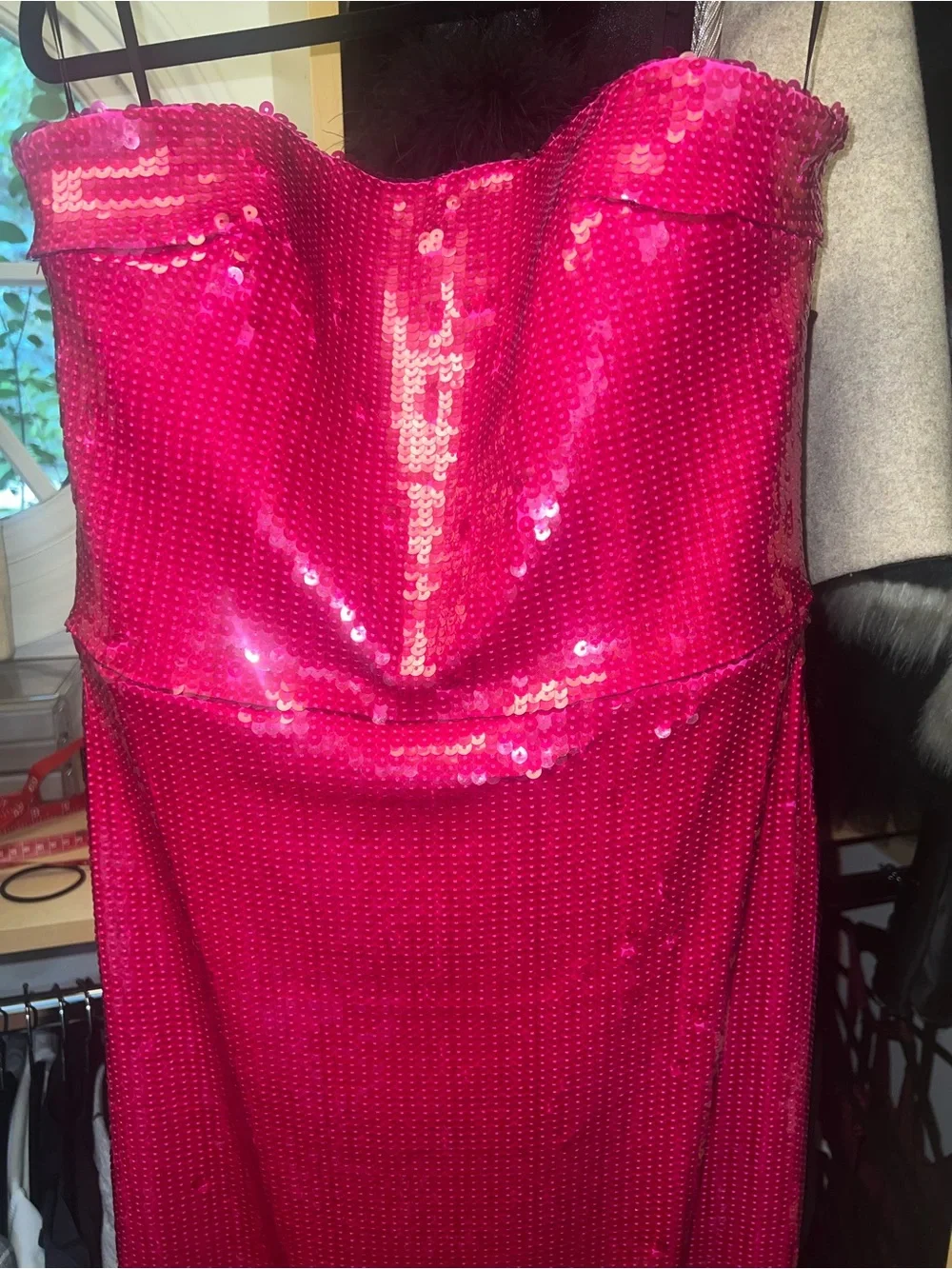 LaQuan Smith Hot Pink Sequin Strapless gown